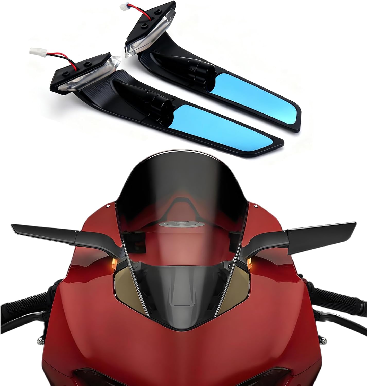 Motorcycle Mirrors with turn Turn Signal Compatible with Ducati Panigale V4 V4S V4R 2019-2024 PANIGALE V2 2020-2024 CNC Motorcycle Side Mirrors Adjustable Wind Wing Rearview Mirrors Turn Signal Mirror