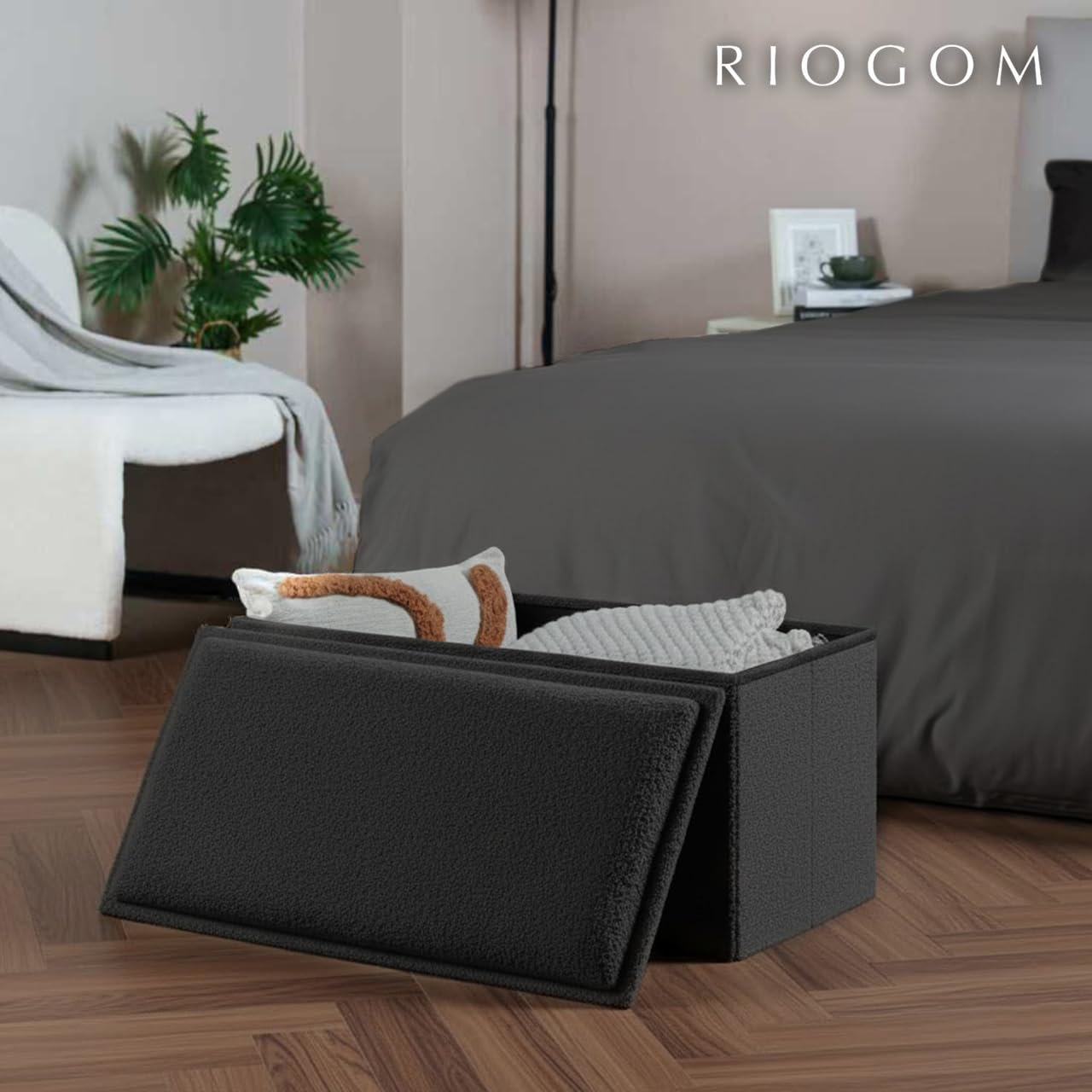 ️ Puff Almacenaje Plegable con Mesa de Madera Reversible Tela Suave | Taburete Reposapies Sofa | Baúl de Almacenamiento para Cama, Dormitorio, salón, Comedor o Recibidor 38x76x38cm (Gris oscu)