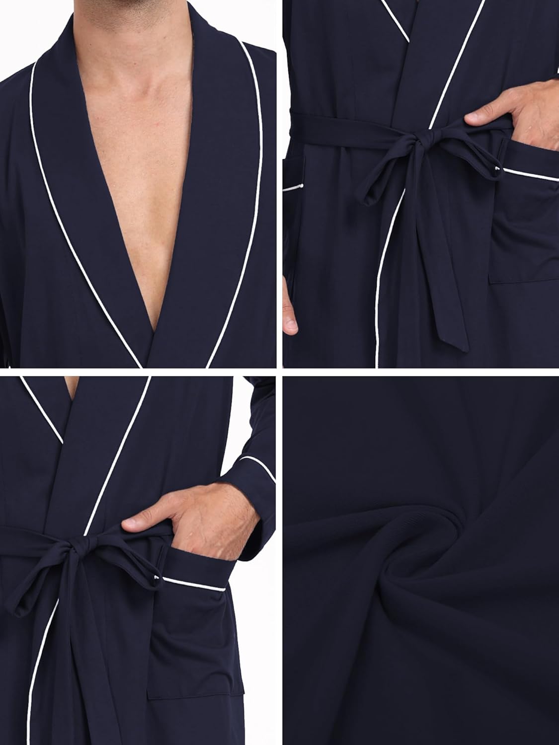 EA'S SECRET Men's 100% Cotton Robes Lightweight Long Sleeve Kimono Bathrobe Soft Over the Knee Sleepwear - Image 5