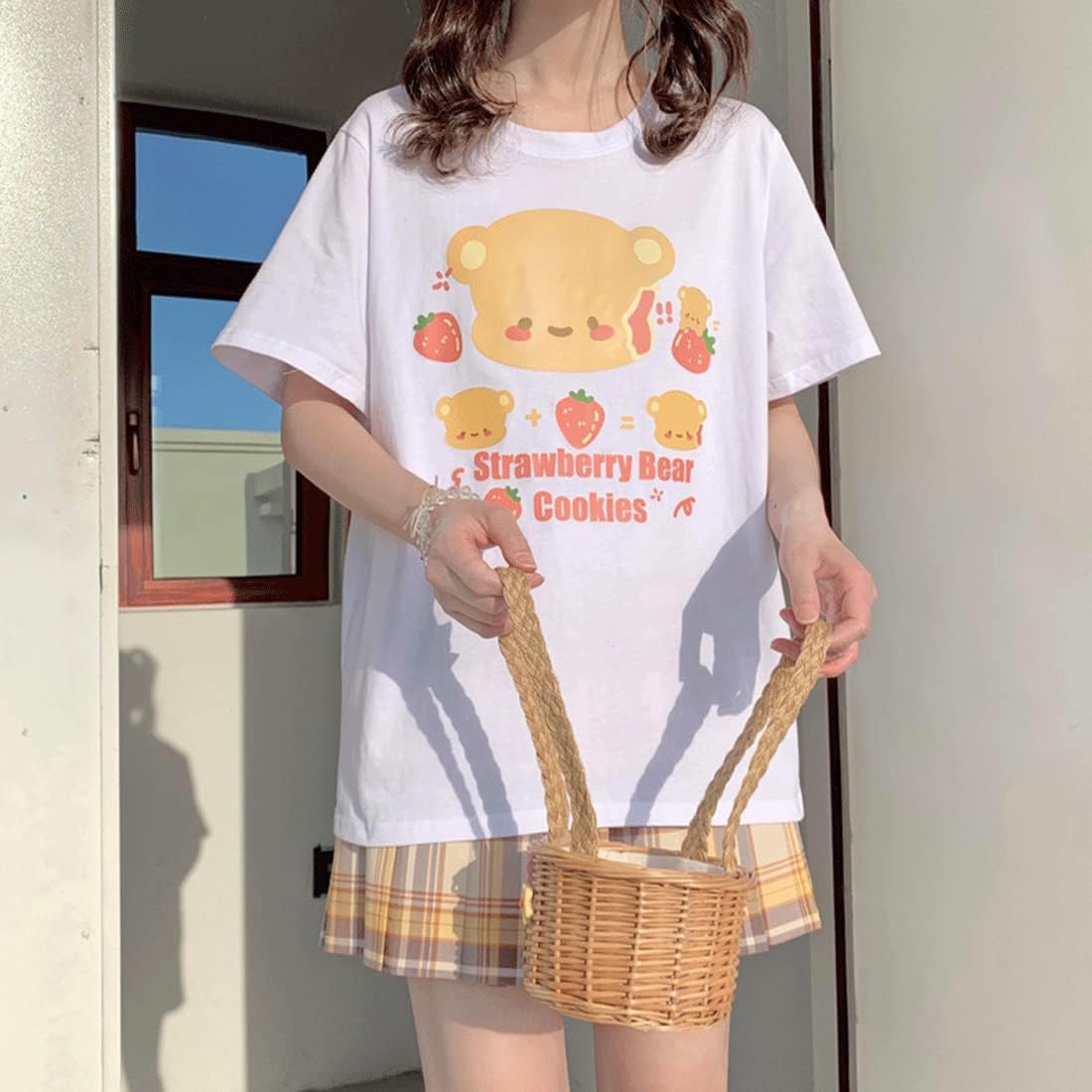 Kawaii Fashion Harajuku Style Pastel Gothic Clothing Crewneck Soft Cartoon Print Bear Cookies T-Shirt - Image 5