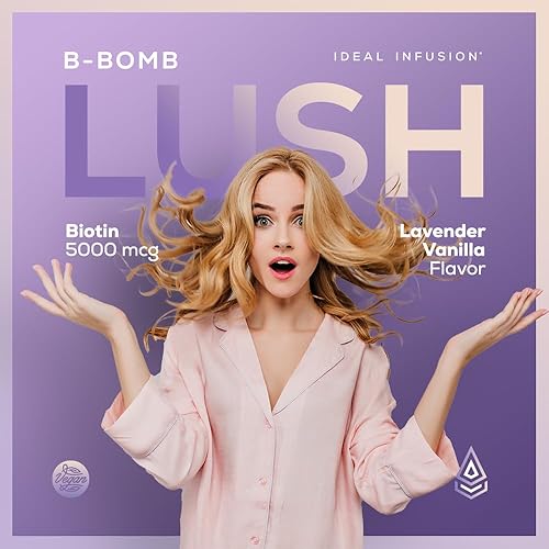 Miniatura 3 de Ideal Infusion B-Bomb Lush Biotin Liquid Spray: Vainilla de lavanda orgánica - 5000mcg, vitamina para el crecimiento del cabello para grosor y