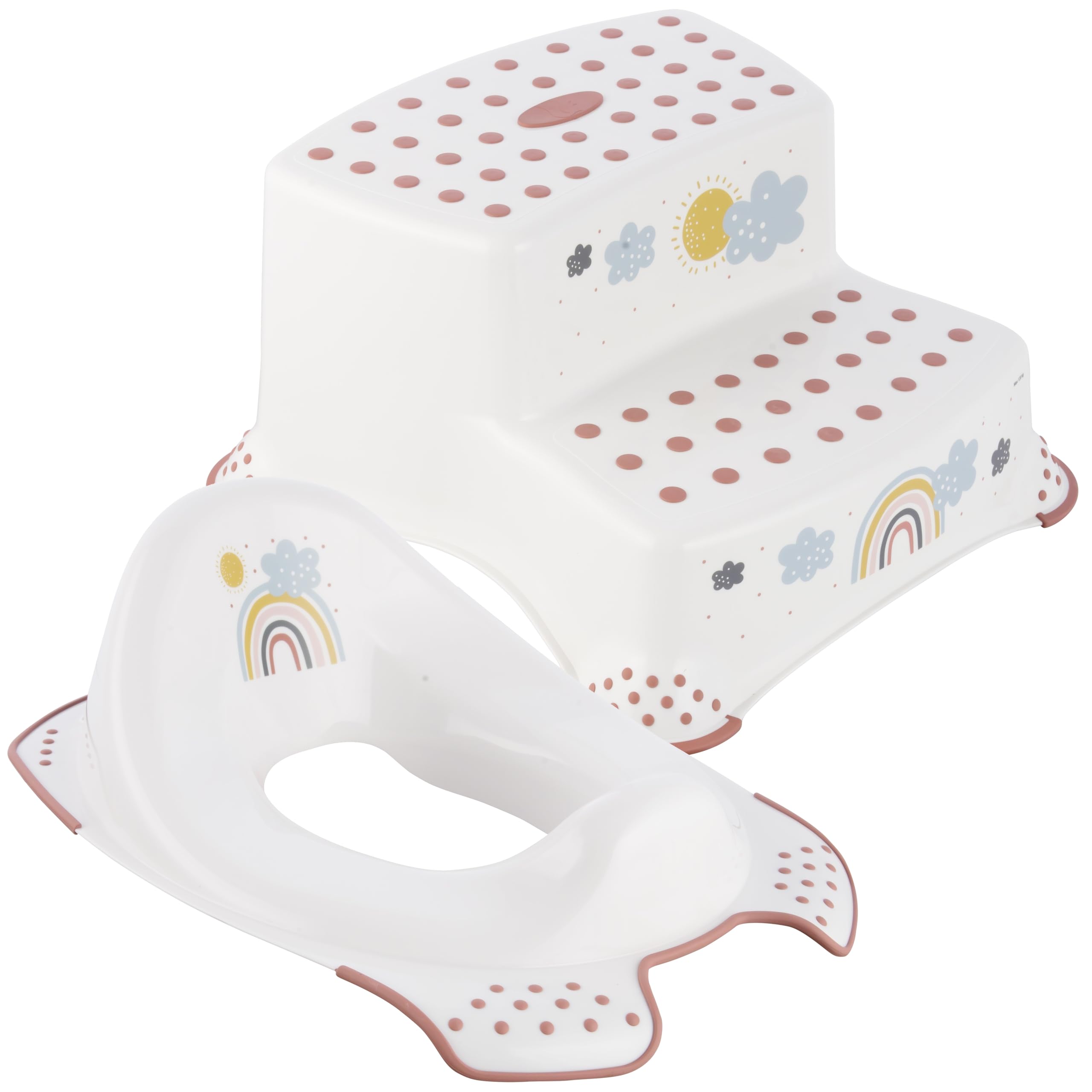Babycurls Double Step Stool and Toilet Training Seat Combo - Rainbow Design, Non-Slip, Sturdy & Lightweight for Toddlers, Perfect for Bathroom, Potty Training & Kitchen Helper