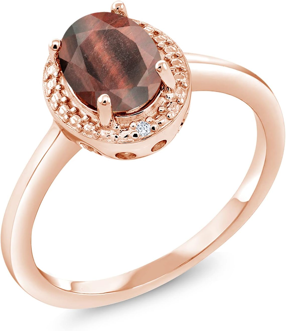 Gem Stone King 18K Rose Gold Plated Silver Gemstone Birthstone and White Diamond Engagement Ring For Women | Oval 8X6MM | Available In Size 5, 6, 7, 8, 9