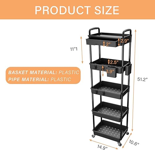 Miniatura 97 de REBECAT - Carrito utilitario de 3 niveles con cajón, hecho de organizador de almacenamiento multifuncional para cocina, baño, sala de estar, oficina