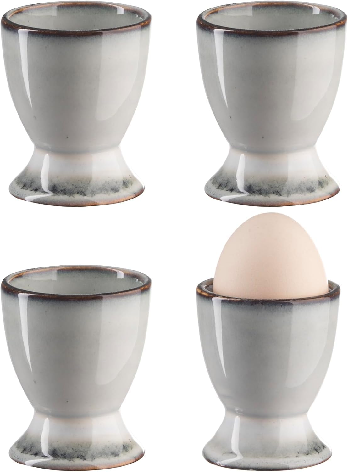 Bluweet Eierbecher 4er Stück Set Eierhalter Eierständer Porzellan aus Keramik cm für Jeden Frühstückstisch Hart und Weichgekochten Eiern Grau 4 Löffel