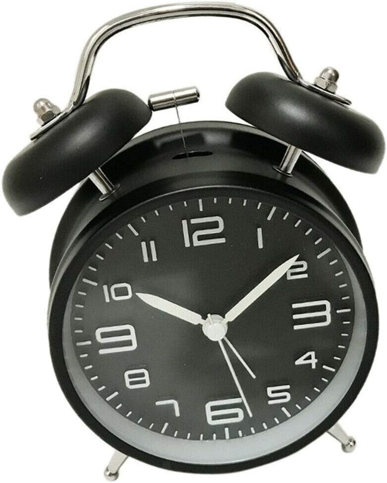 Home Decor 4'' Twin Bell Non-Ticking Bedside Table Analog Alarm Clock with Backlight - (Color:Green)