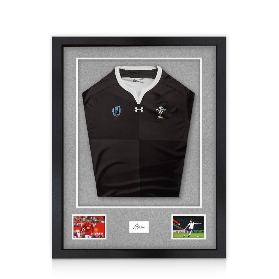 Alison Kingsgate 77.5×58.5CM Football Shirt Frame-3D Deep Box Sports, Photo Display with Silver Mount 42.5×49CM Shirt Window, Two 3.5×5” Photos & 4.5×7.5CM Name Plate-DIY Kit-Matte Black