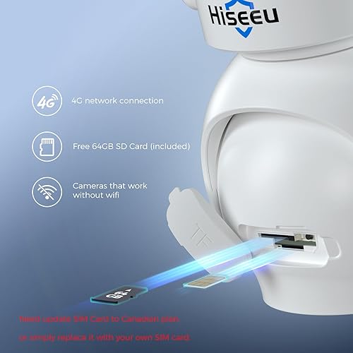 Miniatura 3 de Hiseeu Cámara de seguridad sin WiFi, grabación 247 Cámaras de seguridad celular 4G inalámbricas para exteriores, cámaras solares de 20 W 360  PTZ,