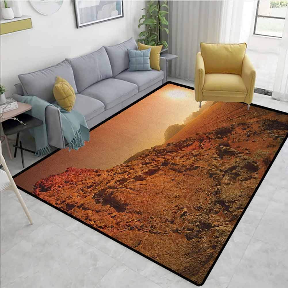 YucouHome Galaxy Floral Door Matts Indoors, Landscape from The Movie Fantastic Fictional Galaxy Clash Pattern Sunset Mountains, Fashionable High Class Living Bedroom Rugs(4'x 6') Brown Yellow