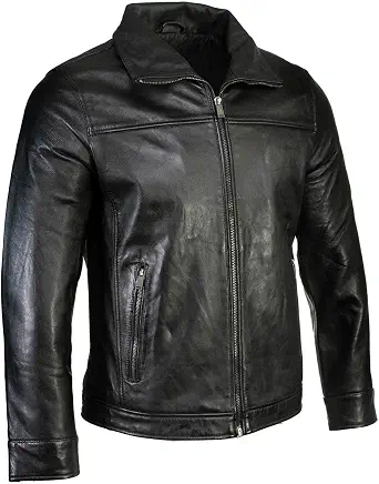 Boston Harbour Men's Black New Zealand Lamb Leather Car Coat Jacket