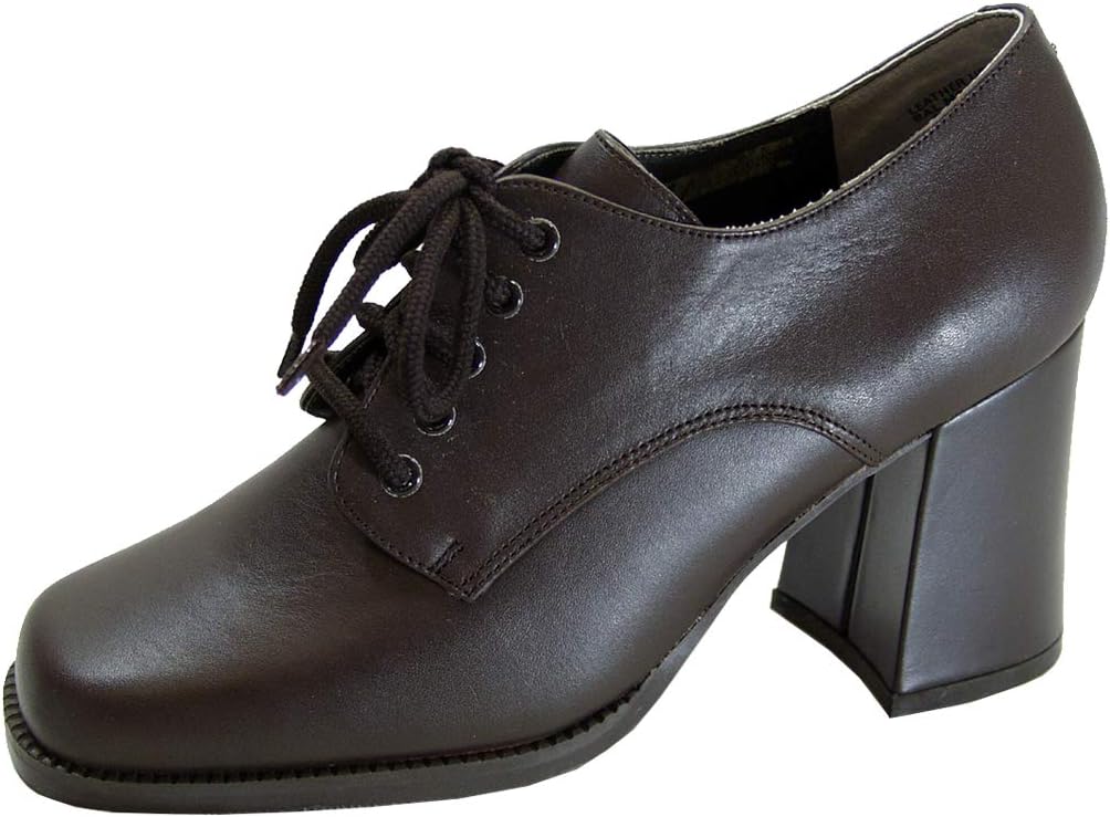 Peerage Ember (5825) Women's Wide Width Leather High-Heel Oxford Pumps Brown 9.5