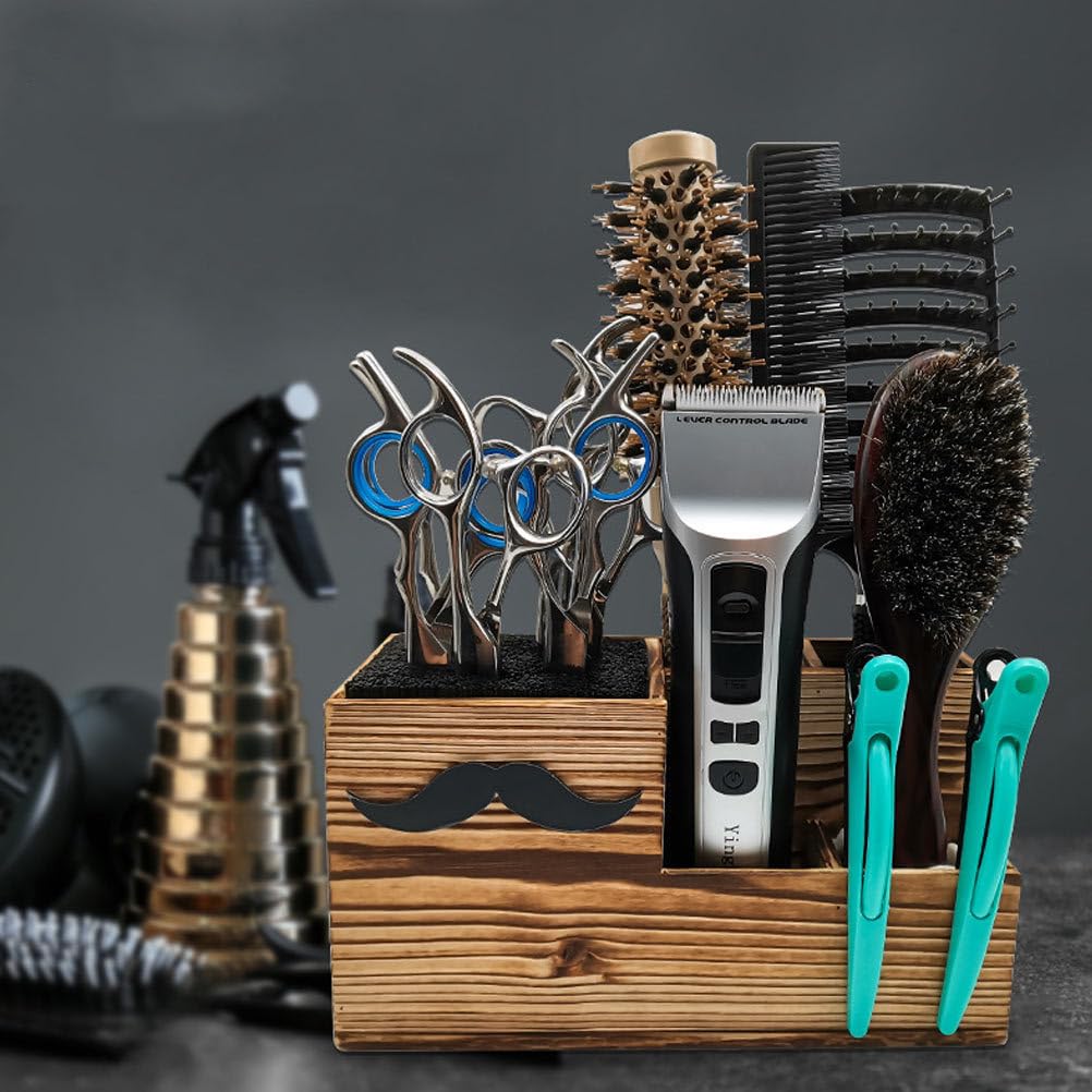 Luxshiny Salon Schere Halter Rack Holz Friseur Schere Lagerhalter Friseur Kämme Clips Desktop Schreibtisch Organizer Zubehör für Salon Büro zu Hause