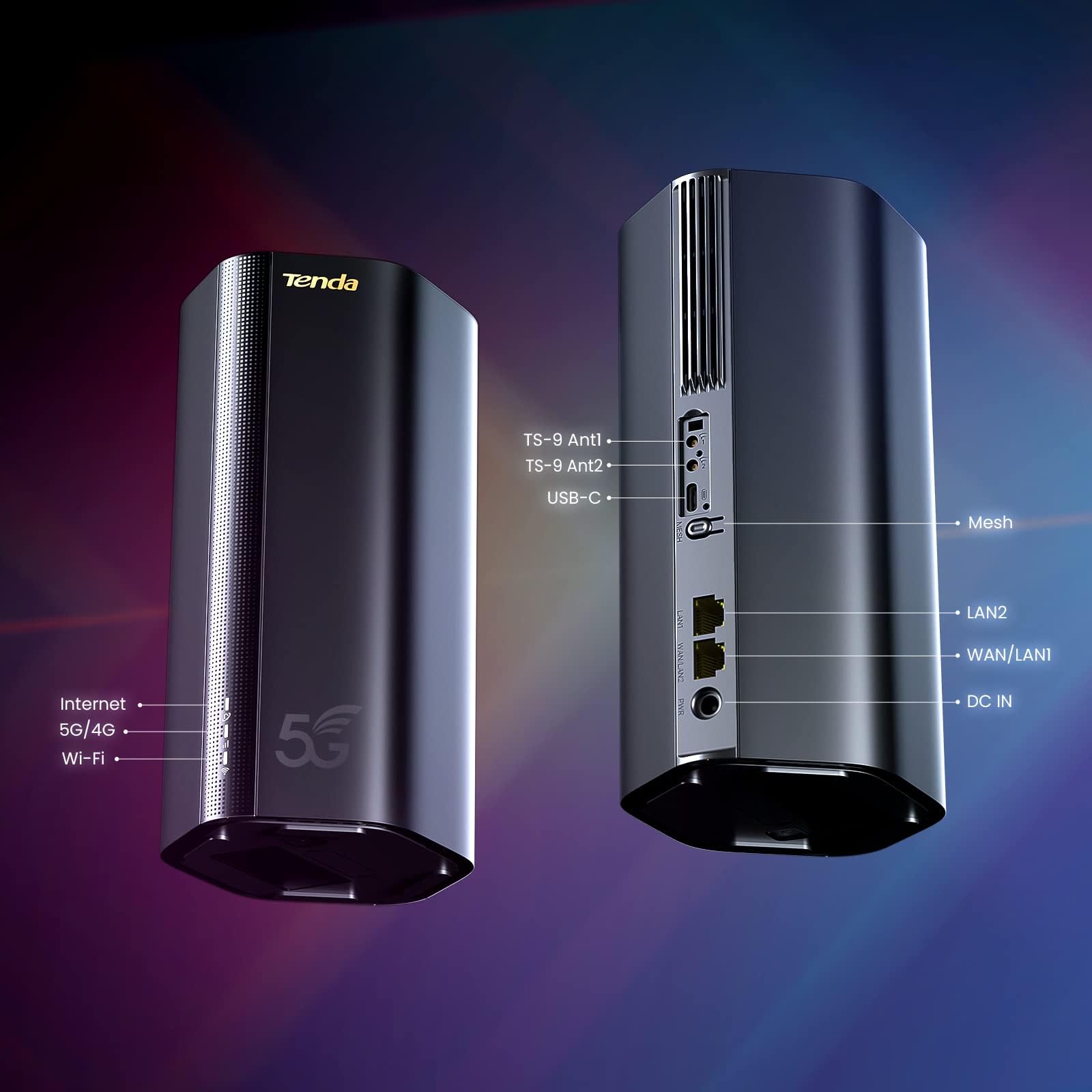 Tenda Routeur 5G NR SIM, Routeur Wi-FI 6 Mesh AX1800, Box 5G, Plug&Play, Easy Mesh, 2 Ports Gigabit, Connecte Jusqu’à 128 Appareils, WPA3,Débit Jusqu’à 4,67 Gbps(5G03)