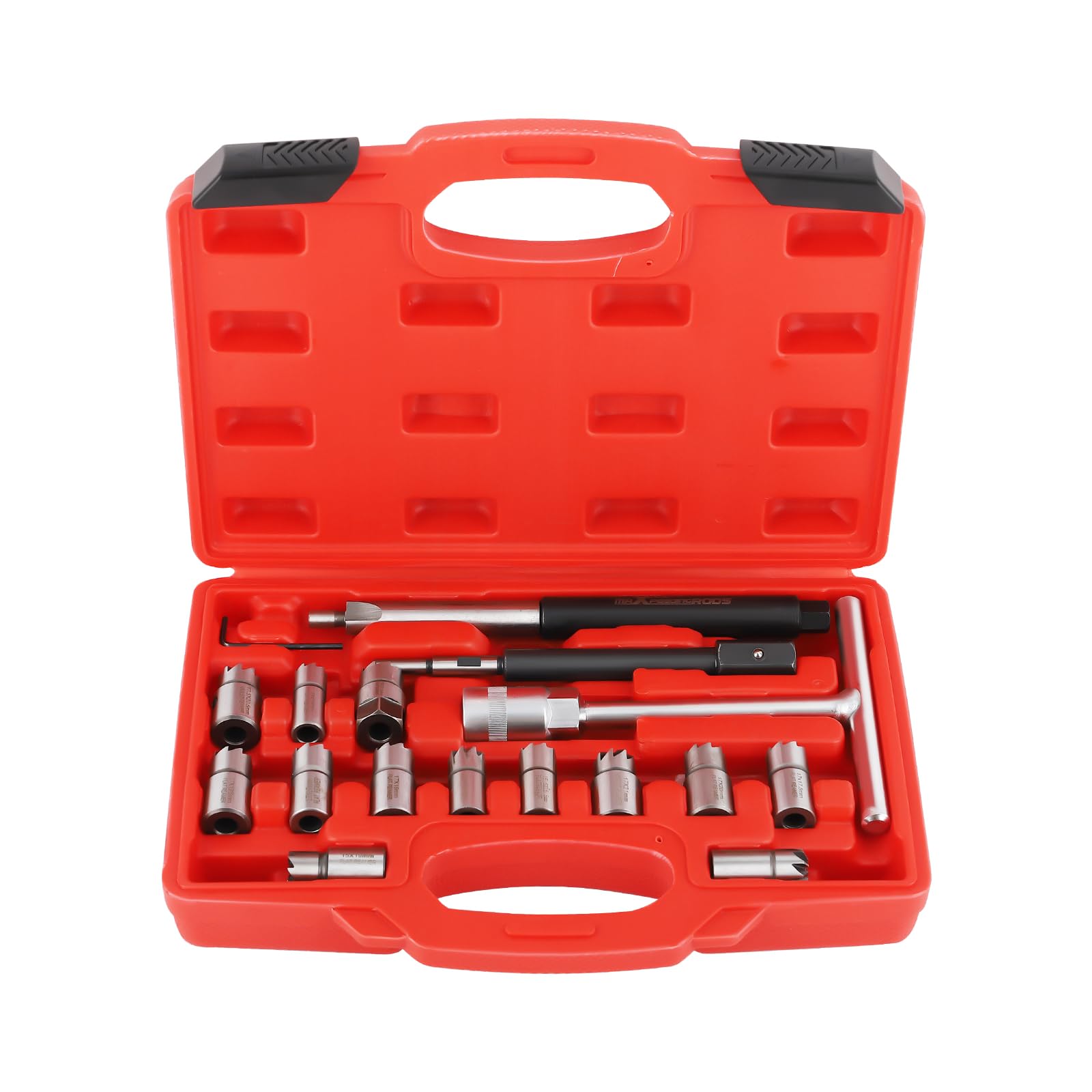 maXpeedingrods Juego de fresas para inyectores diésel 17TLG 17mm 19mm | Saca-inyectores y asiento sello, cortasiento diésel, fresa asiento boquillas, Rojo