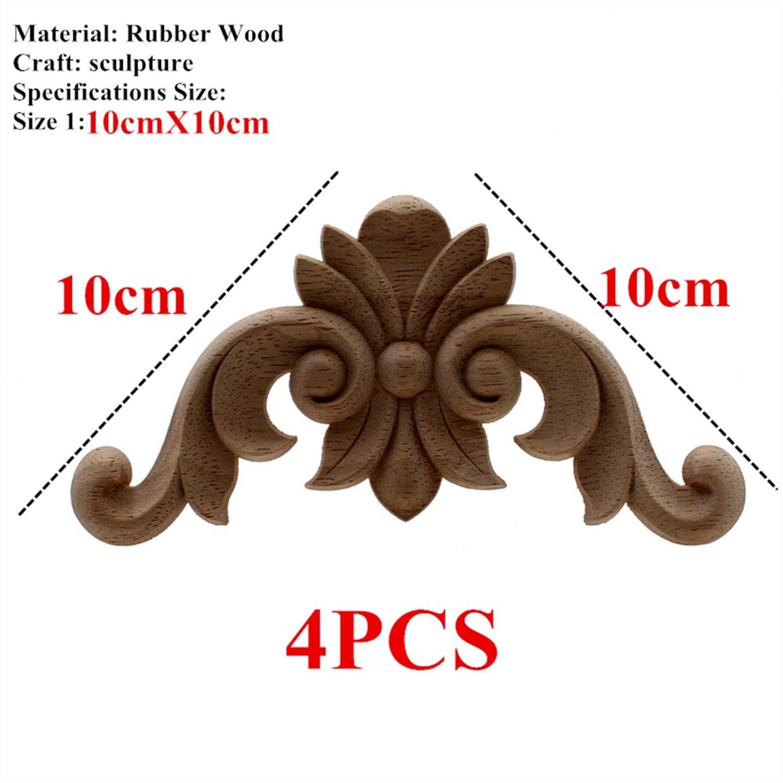 4pcs Bois Sculpté Coin Onlay Non Peint - Applique Style Européen Pour Porte Et Armoire