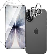 QULLOO Screen Protector for iPhone 17 [Not Glass], 2 Pieces Hydrogel Films and 2 Pieces Tempered Glass Camera Protector, Easy Installation
