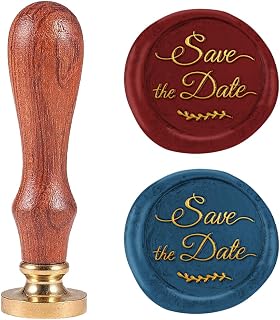 Words 1" Wax Seal Stamp - Save The Date Retro Sealing With Removable Brass Head and Wooden Handle for Envelope, Card, Letter, Wedding Invitations, Gift Wrapping Decor