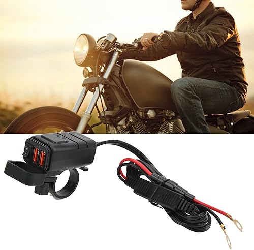 Miniatura 4 de Adaptador dual USB SAE a USB para motocicleta con interruptor de cubierta impermeable, carga rápida, voltímetro integrado para teléfono y tableta