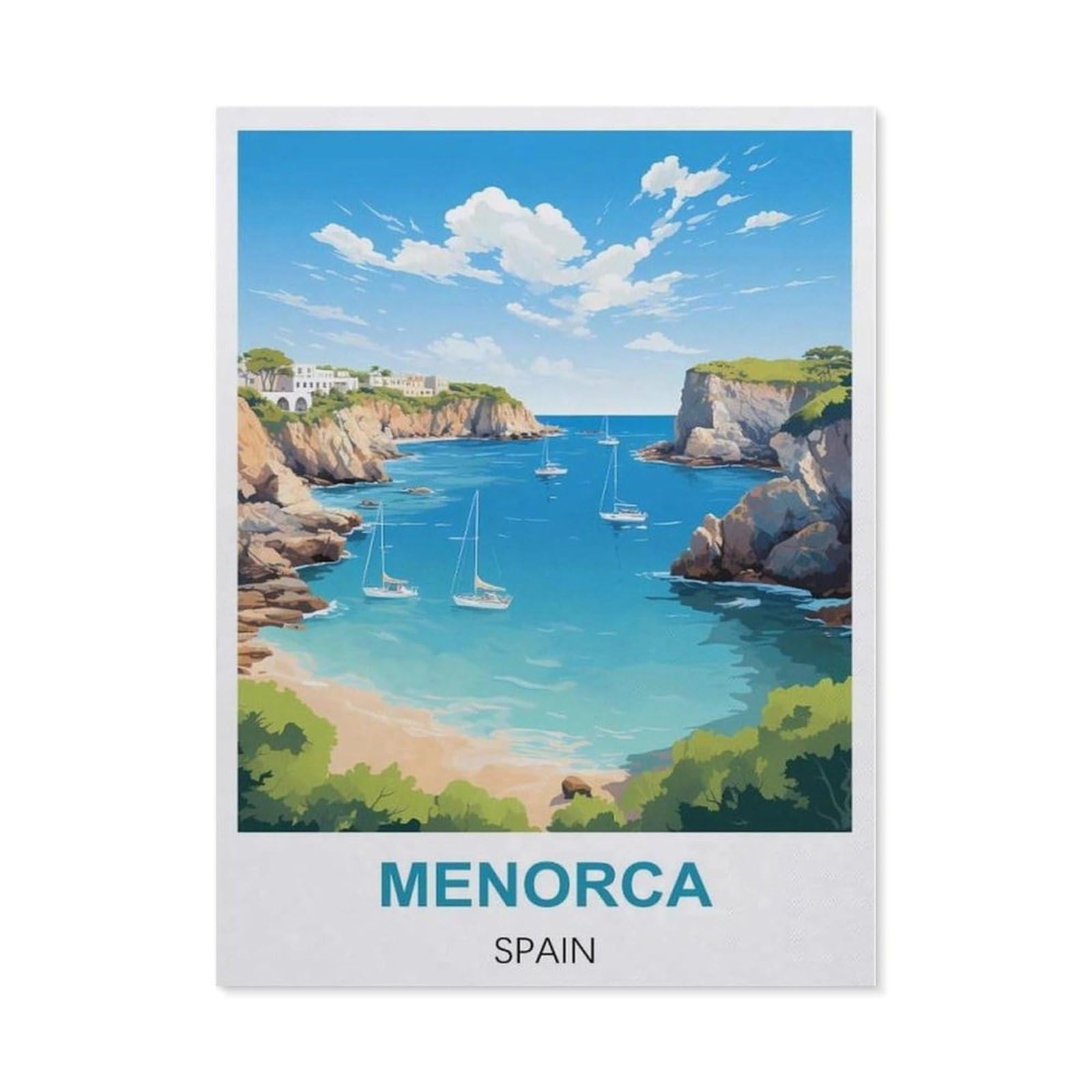Beayodkp A7 Paint By Numbers，Menorca Spain Vintage Travel Posters，Landscape Kit For Adults Beginner Diy Oil Painting(20X30cm) 7.8X11.8 Inches-Dc25
