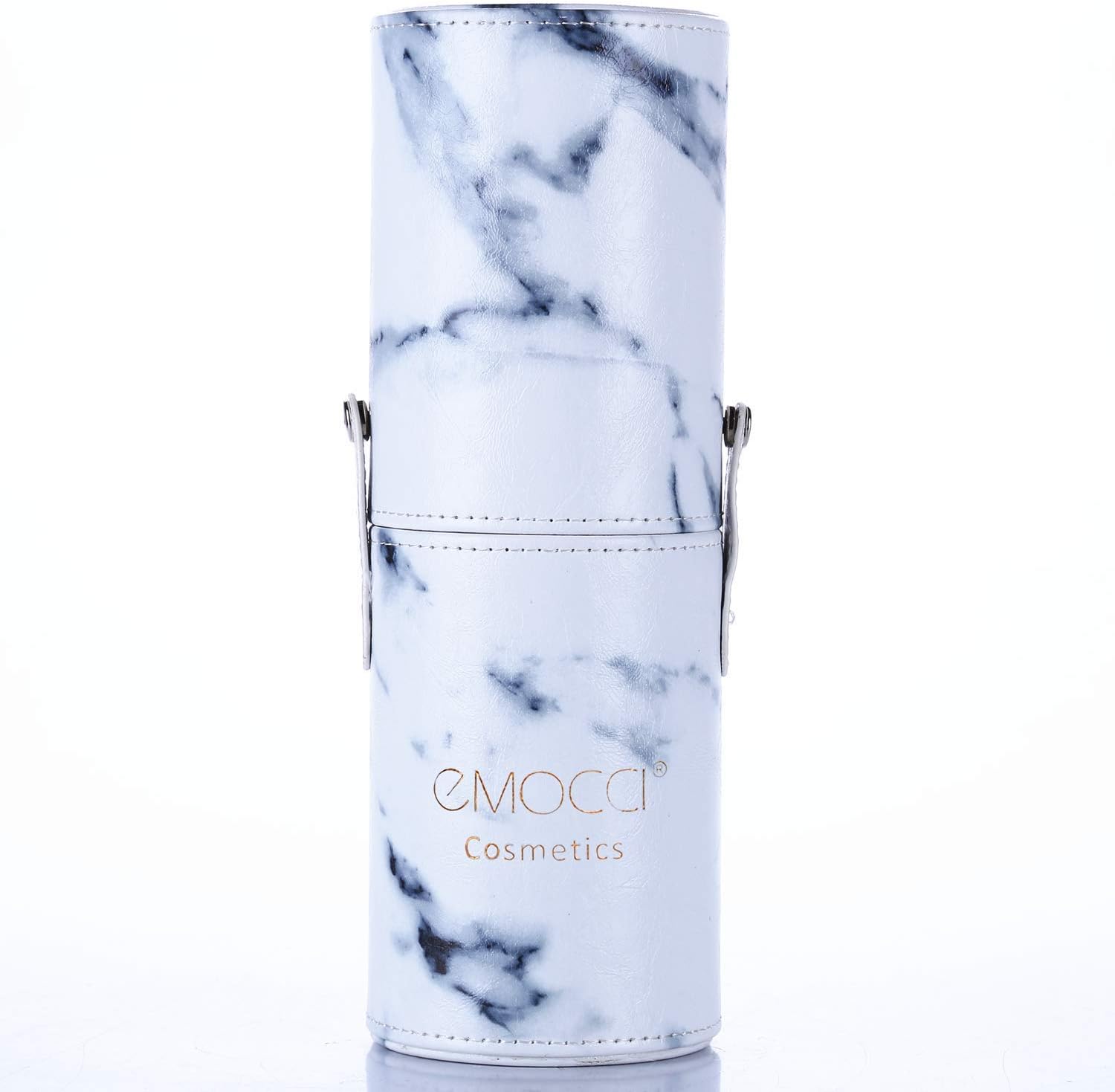 Makeup Brushes Holder Large Capacity Traveling Marble Make Up Brush Case Organizer Cosmetic Cup Cylinder Storage Box Bag Vegan Pu Leather Round(white)