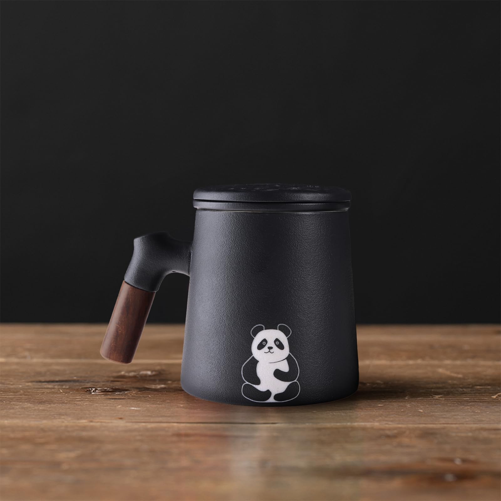fanquare Ceramic Tea Mugs with Wood Handle Black Tea Cup with Infuser and Lid, Tea Steeping Mug for Brewing Loose Leaf Home - Image 2