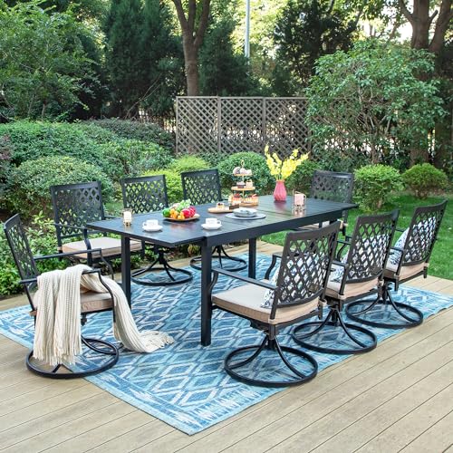 Image of PHI VILLA 9 Pieces Outdoor Dining Set, Expandable Metal Table (64 inch-82 inch) and 8 Swivel Dining Chairs - Perfect for Patio, Garden, Deck, Porch, and Yard, 9PCS Outdoor Dining Set Style 2