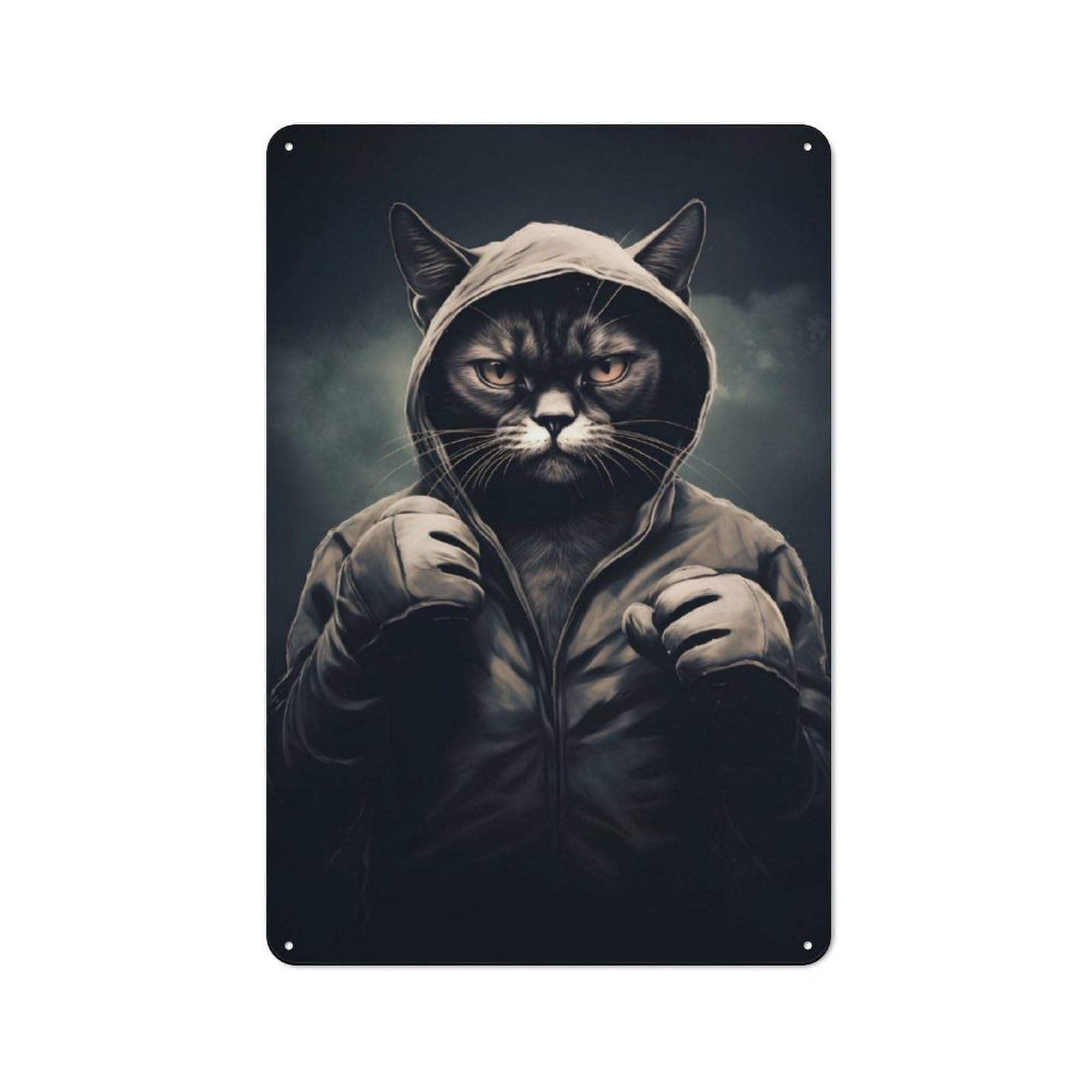 Cat Boxer Portrait Retro Metal Plaque 30x20cm for Living Room Or Hallway, for An Autumn Wall Display in Living Room And Hallway