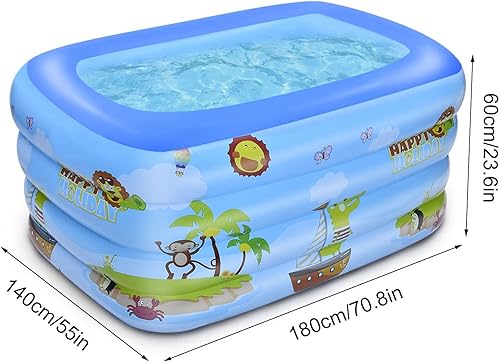 Miniatura 7 de TINKLE WELL - Piscina inflable para niños, 70 x 55 x 23 pulgadas, diseño de mundo animal duradero y grueso de 4 capas para niños, niños pequeños y