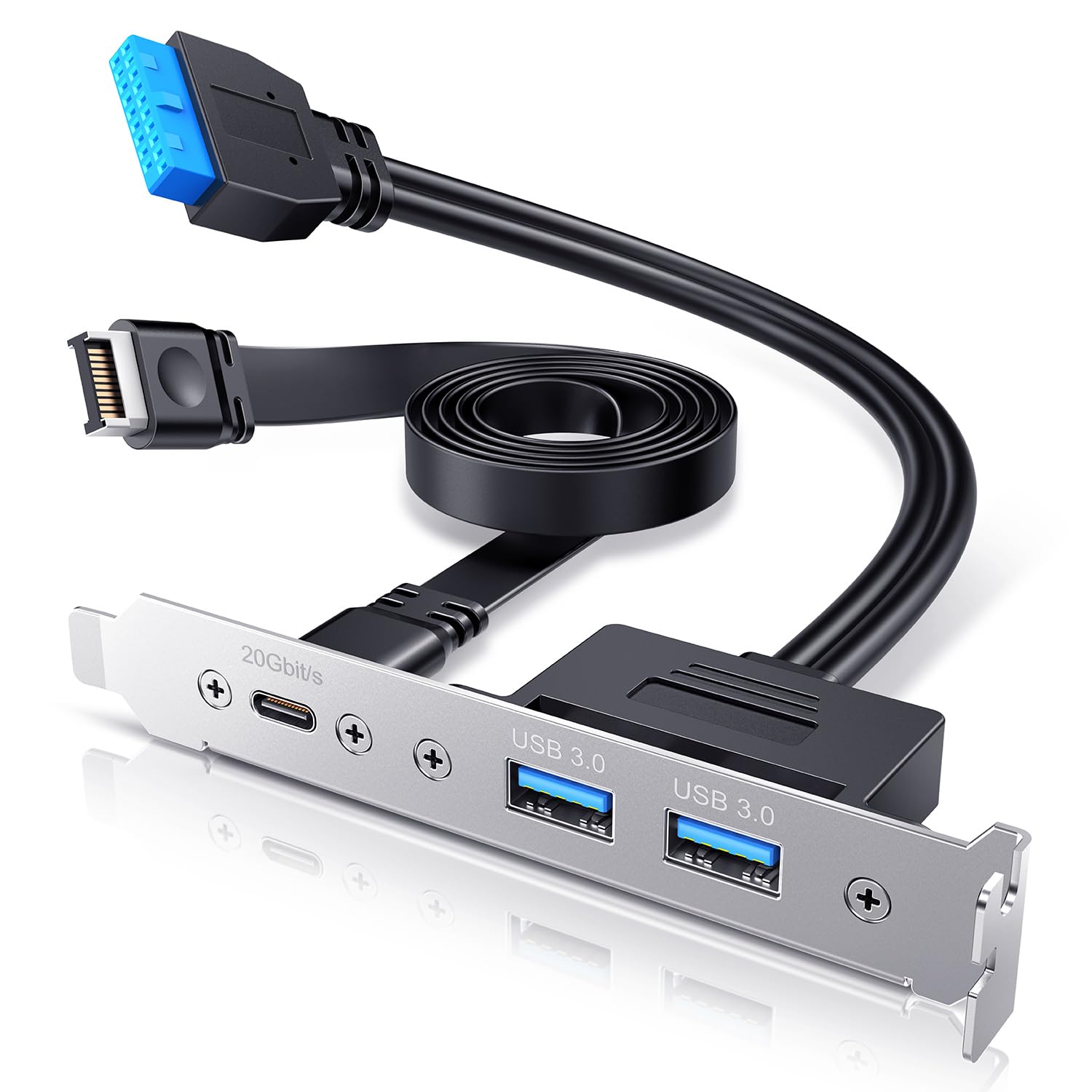 ArctiMars USB3.2 USB-C Front Panel Adapter, Motherboard Header Extension Cable, USB-C and USB to TypeC Type-E Key-A 20-Pin and 19-Pin USB3.0 PCIe Bracket (1 TypeC 20Gbps 2 USB3.0 -CA15 02)