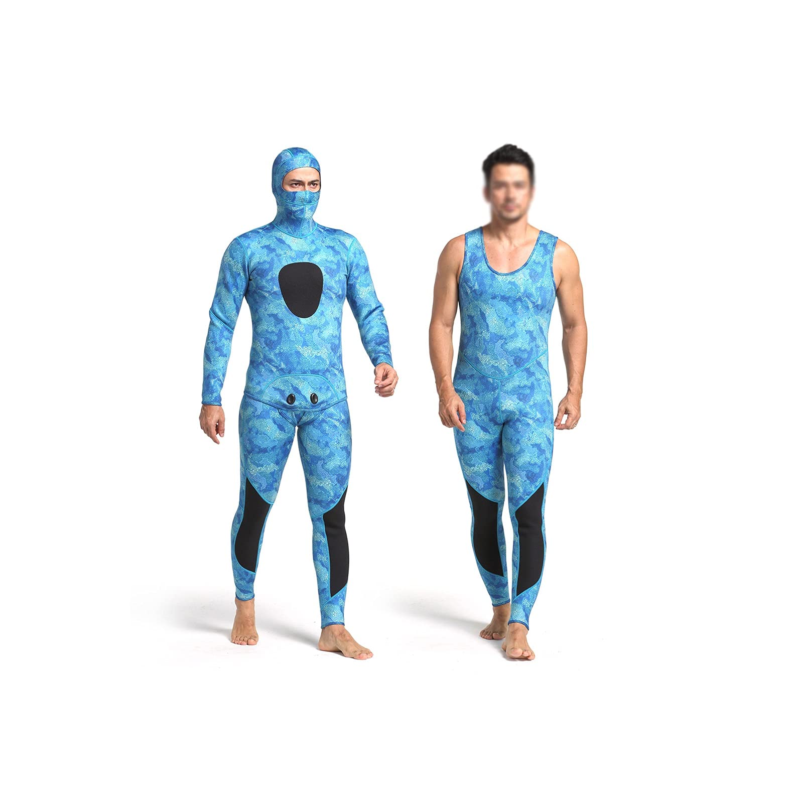 Muta umida da uomo, 2 pezzi, 3 mm, in neoprene, con cappuccio, a maniche lunghe, per immersioni, snorkeling, pesca subacquea, surf, tuta da bagno (C, XXL)