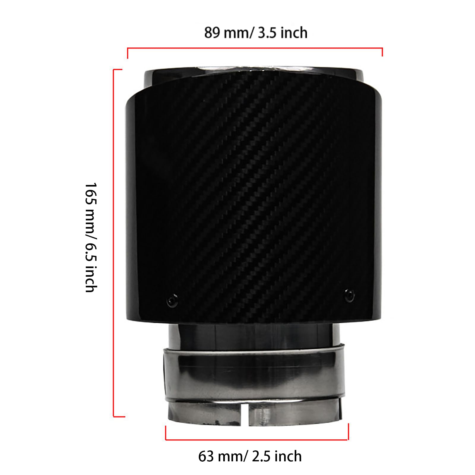2,5" (63 mm) tłumik wydechowy, włókno węglowe i stal nierdzewna, tłumik, ogon, końcówka rury, tłumik samochodowy, adapter do rury wydechowej, uniwersalnie regulowany (błyszczący, czarny