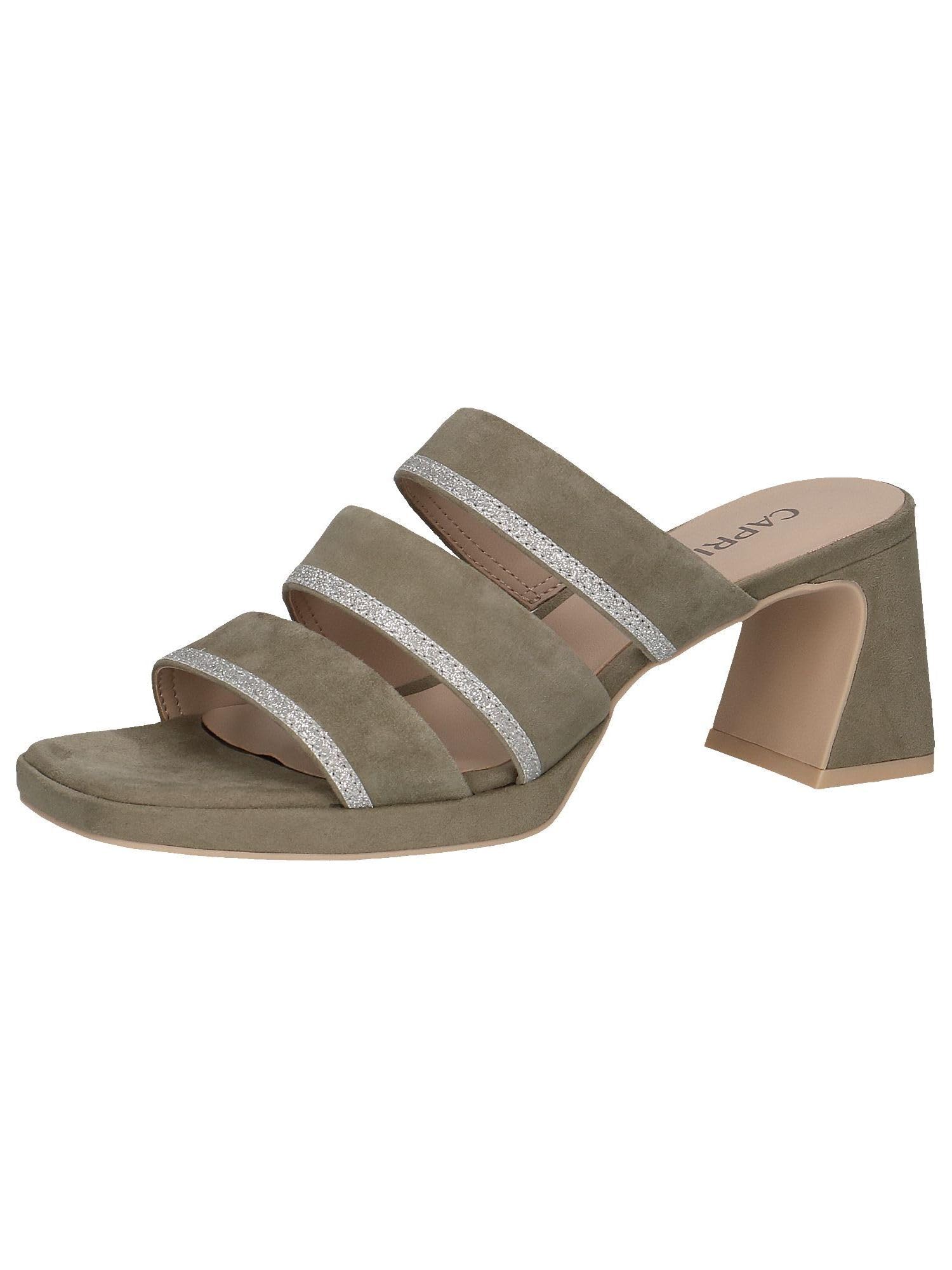 CAPRICE Women's Leather Mules with Heel, Green (Olive Suede), 5 UK
