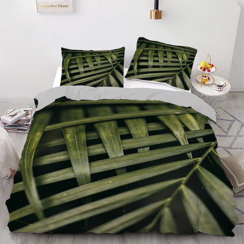 Parure de lit 220x240 plantes vert foncé pour une chambre parentale style jungle urbaine