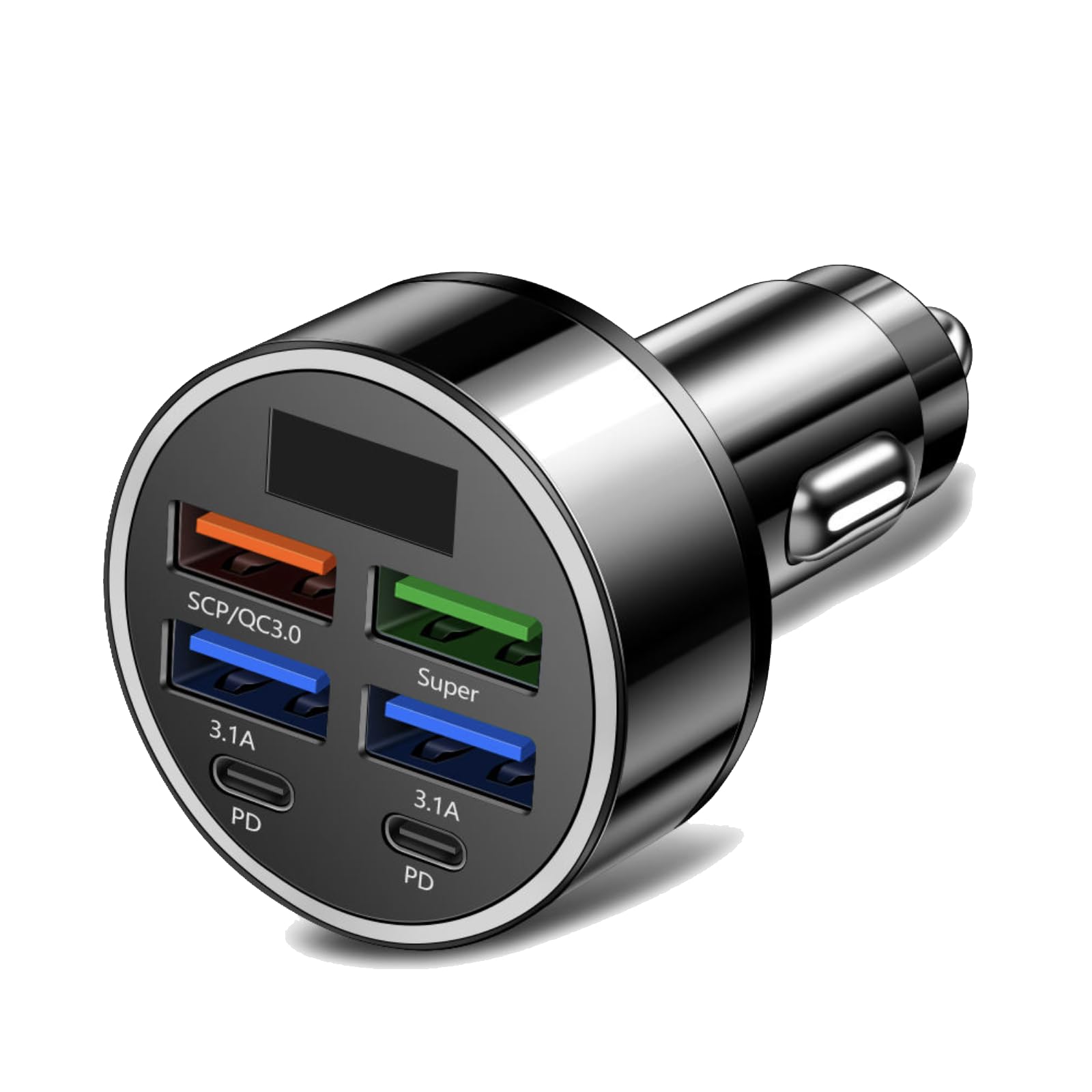 CLARENEL IN MOTION Caricatore Auto USB C 5 Porte, 2 USB-C e 3 USB-A, PD 30W e QC 3.0, Caricatore Accendisigari 12V/24V per Auto, Camper, Furgone e Camion