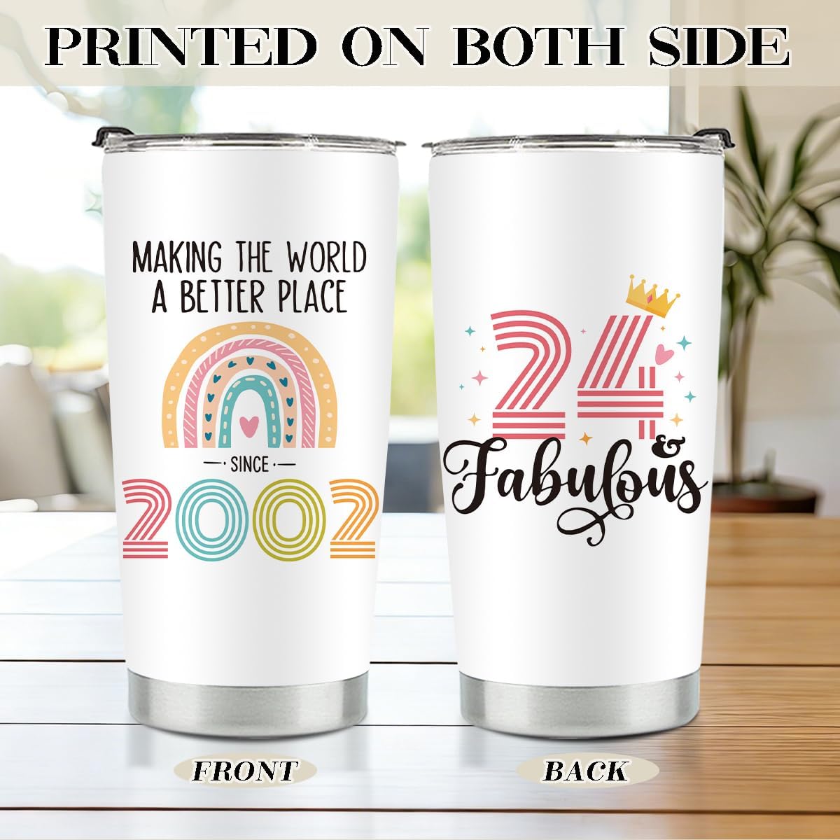 24th Birthday Gifts for Women Her, 2002 24th Birthday Decorations for Woman, 24 Year Old Gifts For Women, Sister, Friend, 20 oz Stainless Steel Vacuum Insulated Tumbler - Image 2