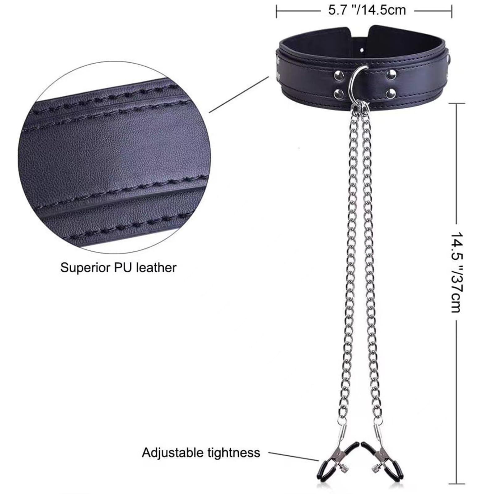 BDSMYEE Pinces à Tétons Réglable Bondage Collier + 4 Métal Pinces à Tétons, Pinces à Seins avec Chaîne Sextoys Adultes pour Femmes Hommes Couples