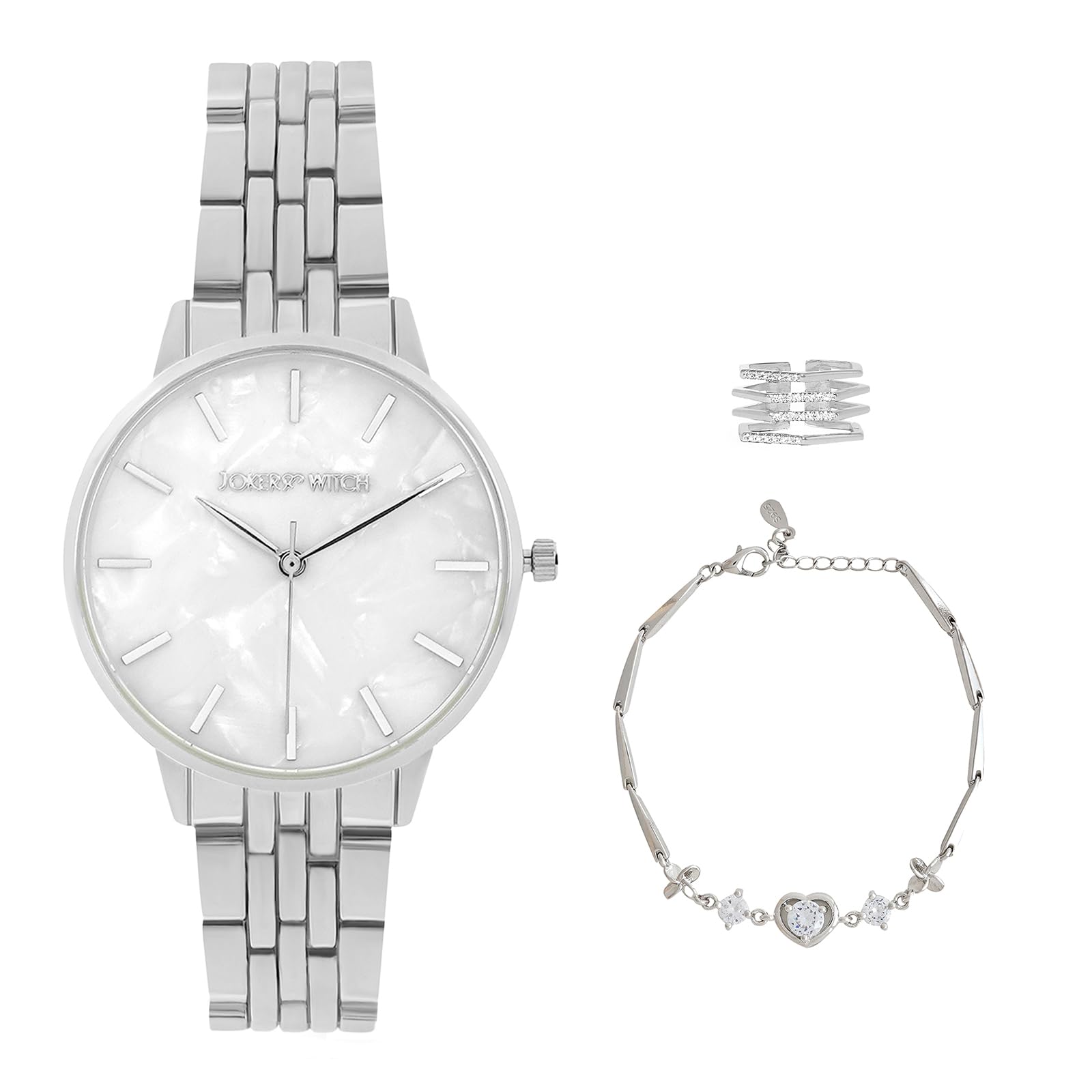 Joker & Witch Stainless Steel Women Caiden Love Triangle Analogue Watch, White Dial, Silver Band (B0C862FHYF) Amazon Price History, Amazon Price Tracker