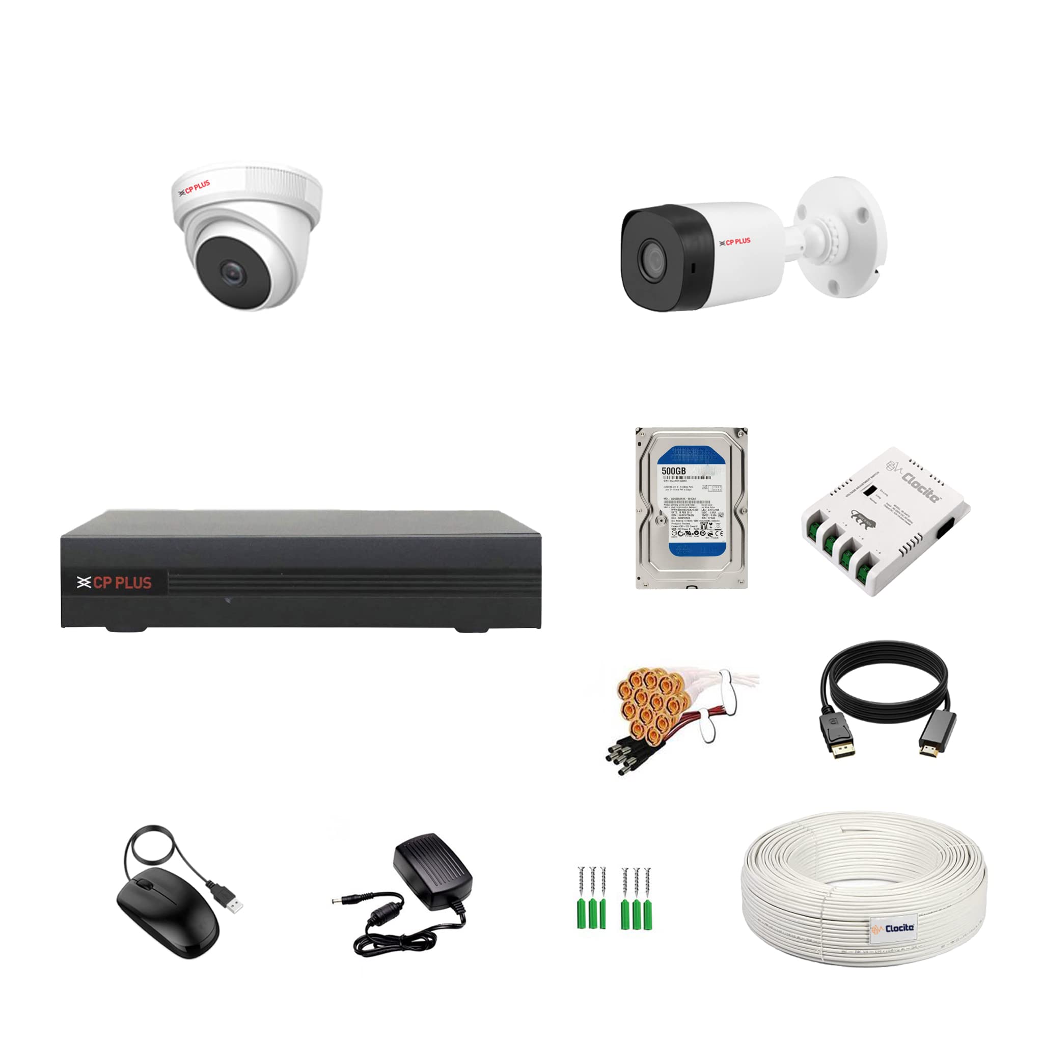 CLOCITE 4 Channel DVR with 2.4MP 1 Dome & 1 Bullet Cameras (Day/Night Vision) + 500GB HDD + Copper Cable Roll (1+3) + CLOCITE 4 CH Power Supply + BNC & DC Full Combo Kit (B0BFJNTH8W) Amazon Price History, Amazon Price Tracker