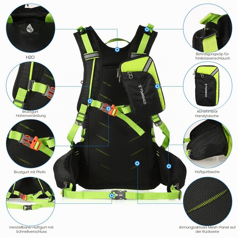TOM SHOO Fahrradrucksack 20L/30L, Outdoor Rucksack Multifunktionaler Wanderrucksack Skirucksack für Radfahren Reiten Bergsteigen mit Regenschutzkappe und Helmabdeckung