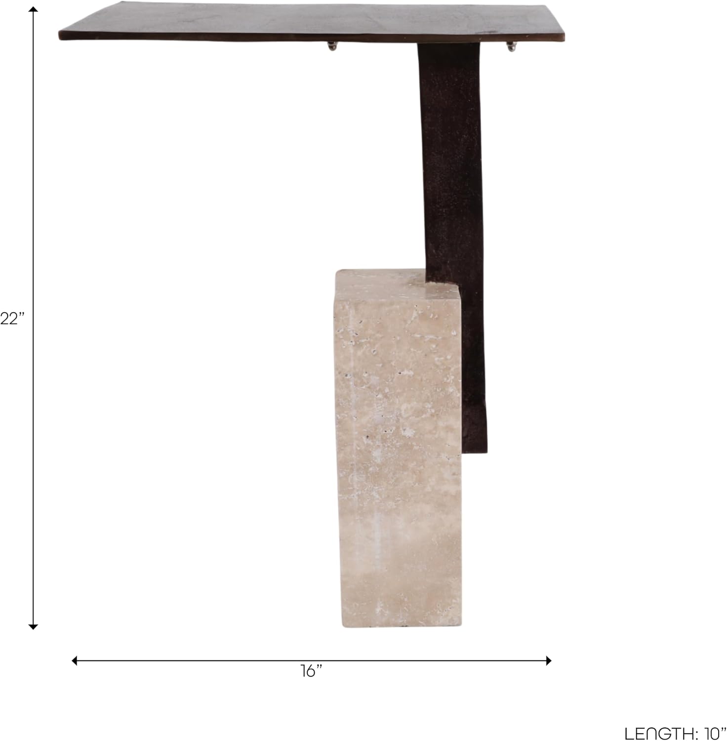 Contemporary End Table, Side Table, or Night Stand - Travertine Rectangular Block Base for Modern Home, Bedroom, or Living Room - Bold Interior Design Perfect for Small Spaces - 22" Bronze, Tan, Black