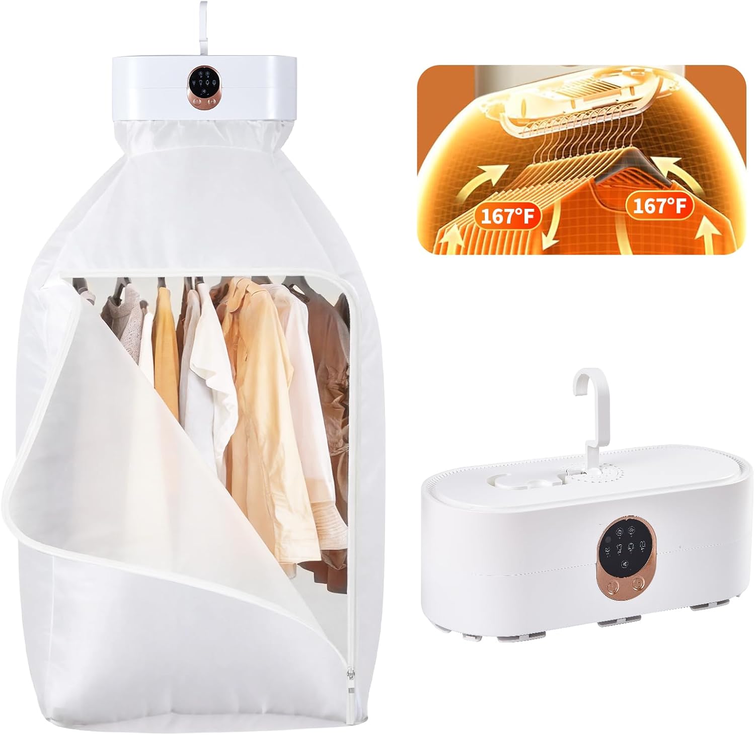 Portable Clothes Dryer for Laundry, Mini & Compact Dryer for Apartment, Dorms, RV, Travel, with 4 Timer Settings (1H/2H/4H/8H), 167°F Constant Temperature