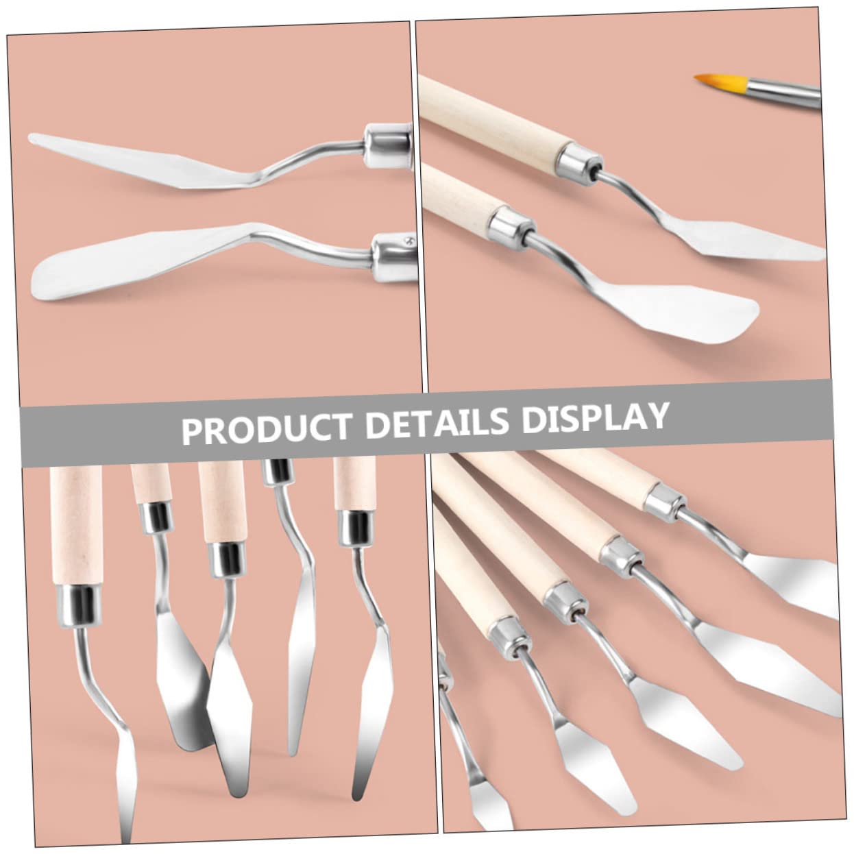 KONTONTY Oil Paint Tools 6pcs Palette Metal Spatula Set Art Painting Supplies Wood Handle