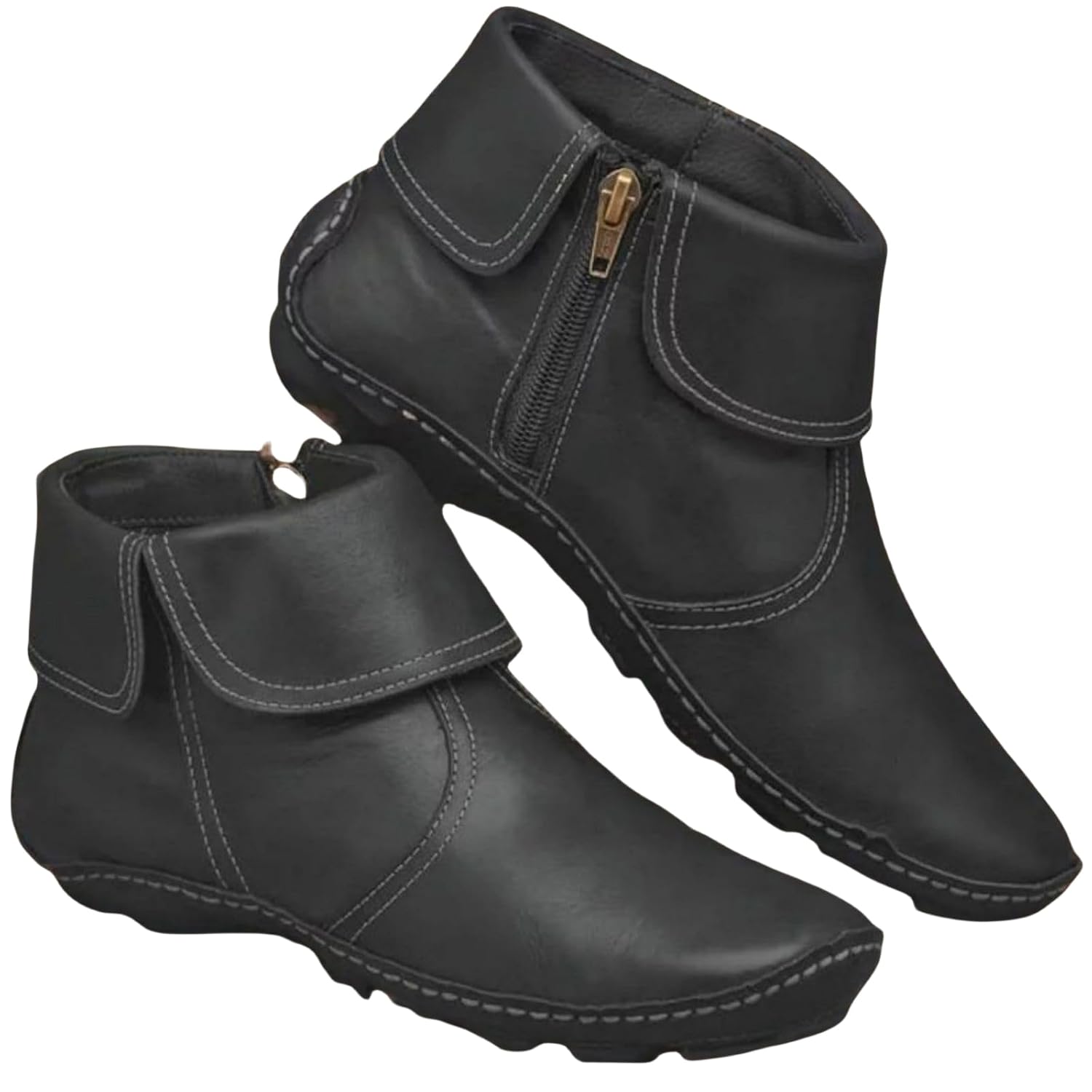 Ankle Boots for Women Fashion Low Heel Lace Up Ankle Booties Zipper Vintage Leather Arch Support Casual Walking