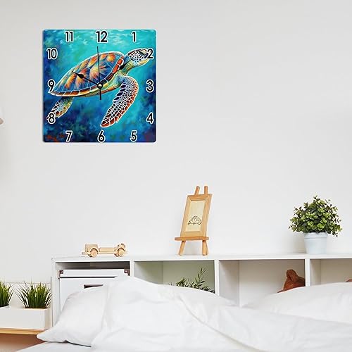 Miniatura 6 de Reloj de arte de verano, playa, mar, tortuga, náutico, acuarela, tortuga, relojes artísticos, funciona con pilas, silenciosos, de PVC, reloj costero