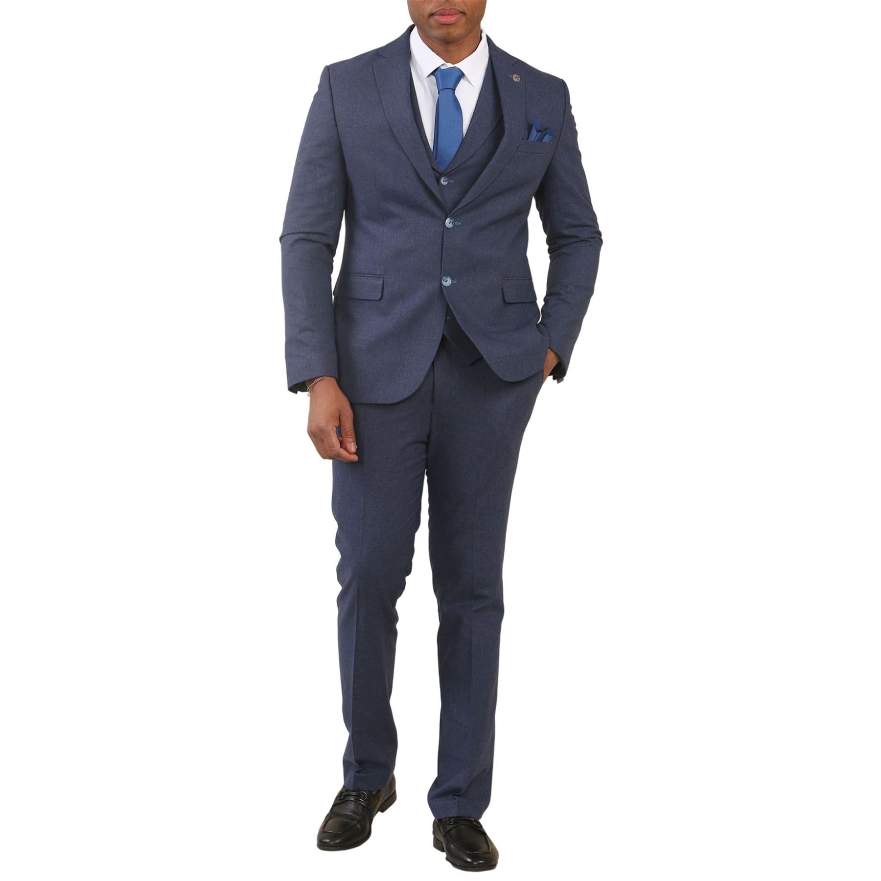 Truclothing Men's Tp-24 - Navy 3 Piece Linen Summer Wedding Suit - 36" Jacket 30" Trousers