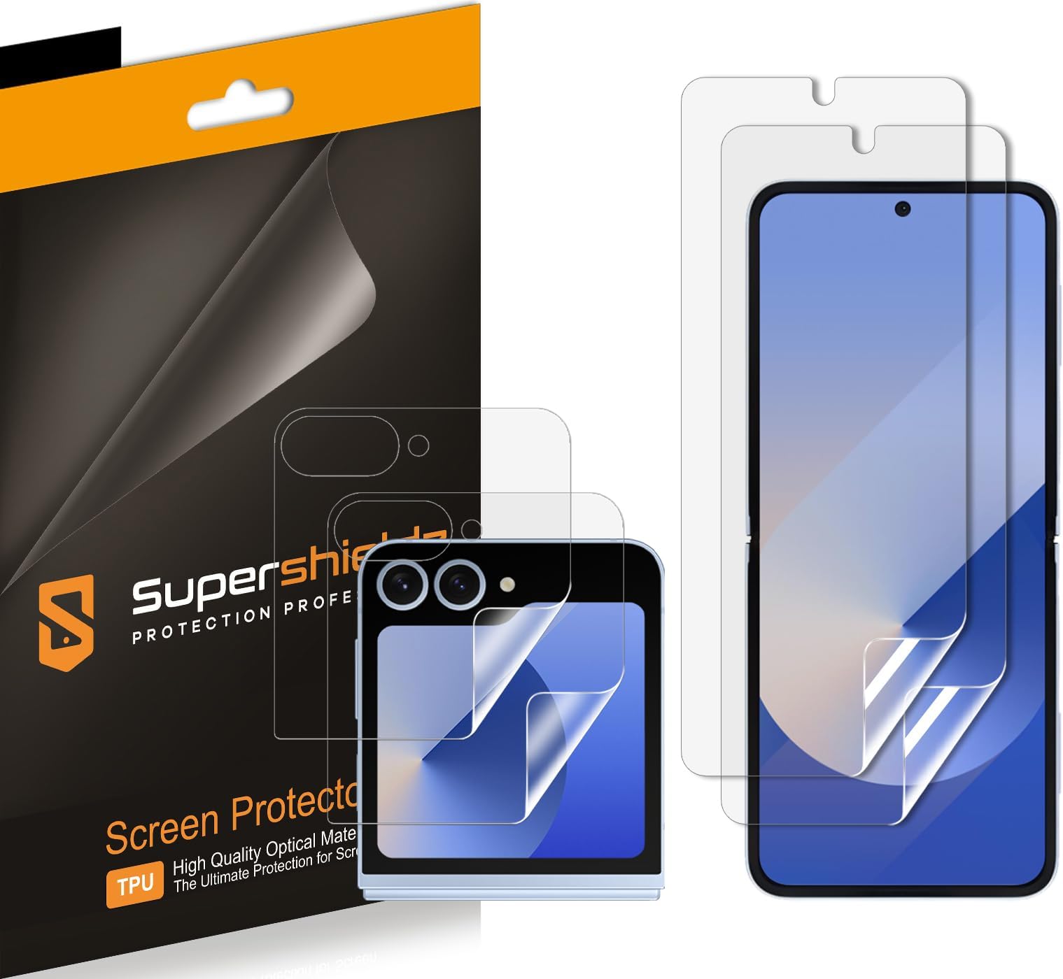 (2 Pack) Designed for Samsung Galaxy Z Flip 6 / Z Flip 7 FE (2 Main Screen and 2 Front Screen) Screen Protector, High Definition Clear Shield (TPU)