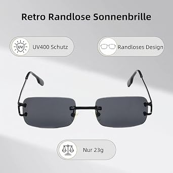 Frameless Sunglasses Rectangular Lenses Metal Frame UV400 Protection Retro Unisex QVK-5225