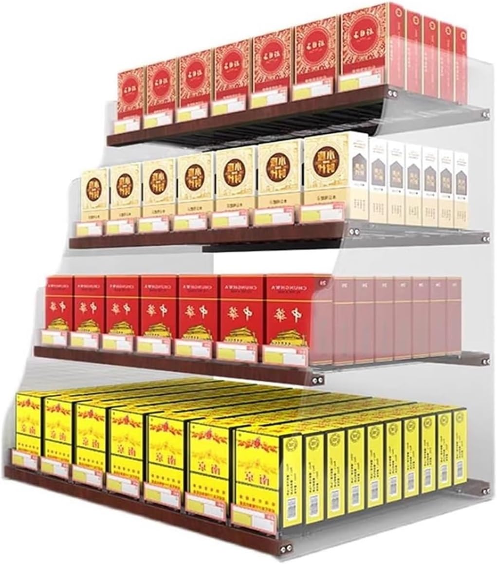 Cigarette Display Case, Wall/Countertop Trapezoid Organizer, Automatic Matchbook Holder, Clear Acrylic Retail Showcase, Versatile Candy Storage Rack (44.5x29x48.5cm)