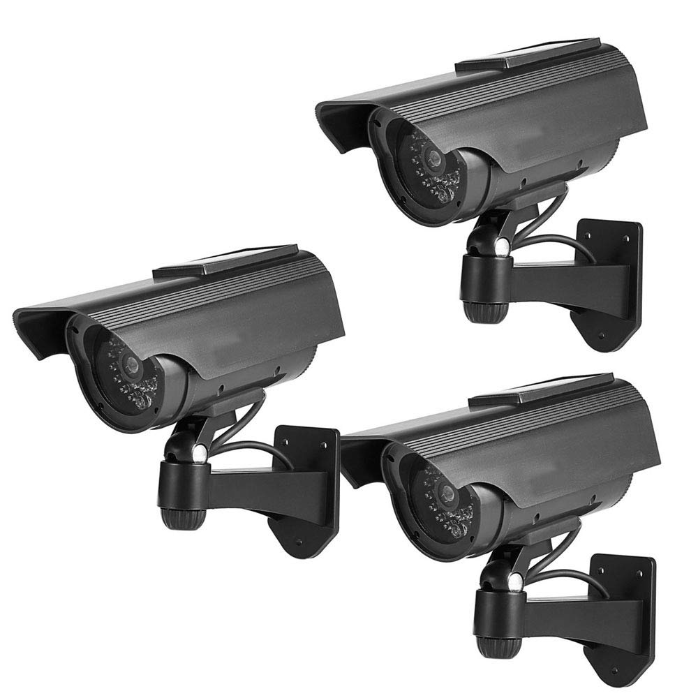 ELEAR 3 X energia solare nero fake dummy camera Videocamere finte macchina fotografica di sicurezza CCTV sorveglianza interna esterna IR LED impermeabile