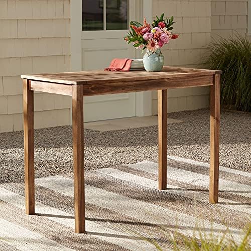 Teal Island Designs Nova Farmhouse Rustic Acacia Wood Outdoor Rectangular Bar Table 48" x 24" Natural Brown Stain Slat Tabletop for Spaces Patio Balcony House